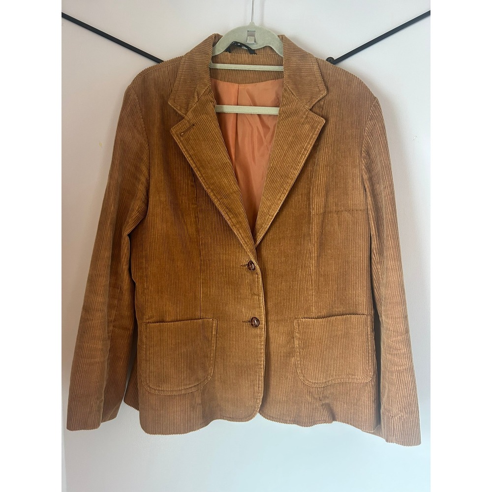 Vintage Camel Tan Corduroy Blazer Jacket 100% Cotton Size 16 1970's